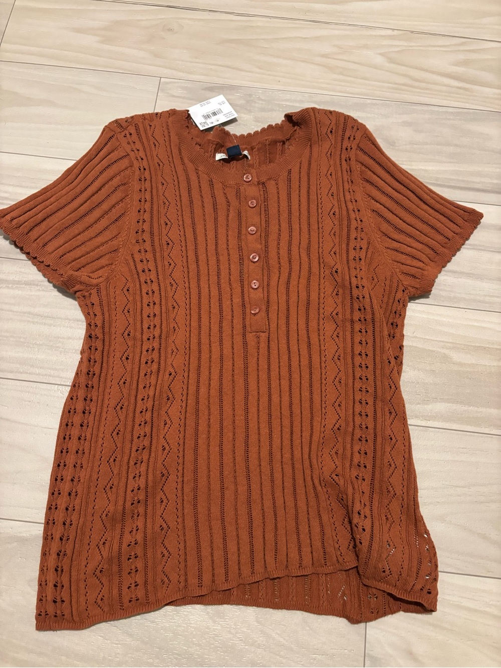 Burnt Orange Short-Sleeve Pointelle Top - American Eagle - NWT Sz XL